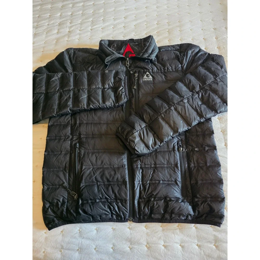 Gerry Mens Black Down Puffer Jacket Full Zip Quilted Padded Coat Medium 1311092